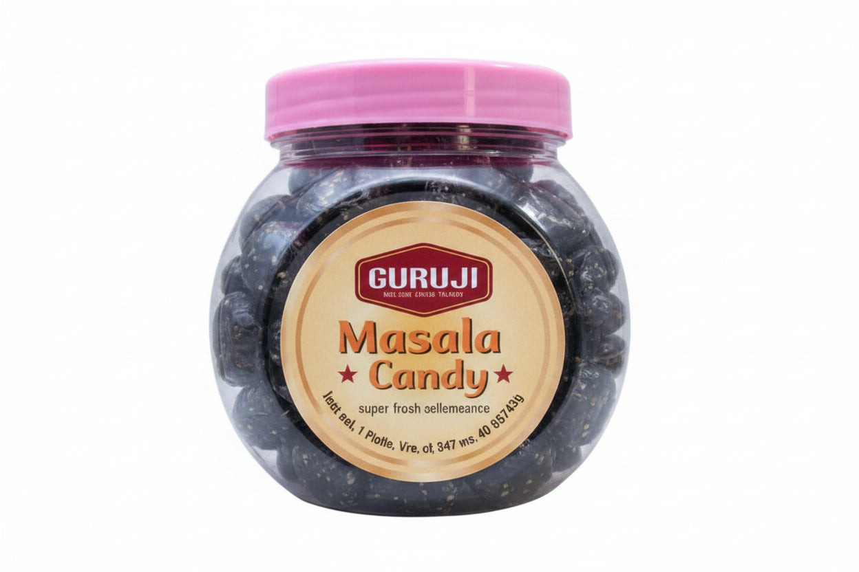 change the colour of cady insde jar to black and mark it as guru ji in red col;our and masala candy


